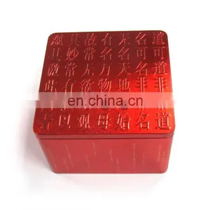 Big Square Tin Box Red Color With Emboss Chinese Language thumbnail-1
