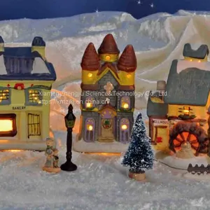 Snow Village With Lighting -17pcs Play Snowman Polyresin Christmas House Decoration thumbnail-3