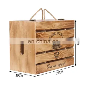 Factory Direct Sale Custom Handmade 6 Bottles Wooden Wine Gift Boxes Hinged Box for Wine thumbnail-1