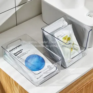 Plastic Open Storage Bins Clear Pantry Organizer Box Bin Containers for Organizing Kitchen Fridge, Food, Snack Pantry Cabinet, Fruit, Vegetables, Bathroom Supplies, Square thumbnail-4