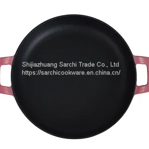 Magenta Enameled Cast Iron Frying Pan With Dual Handles thumbnail-1