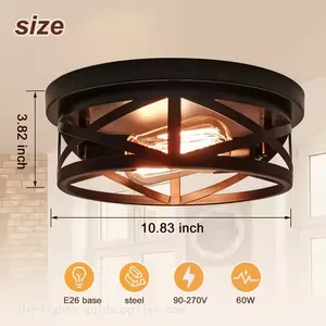 2 Light Recessed Ceiling Light Industrial Retro Matte Black Metal Cage Fixture Ceiling Bracket for Kitchen, Hallway, Bedroom thumbnail-2