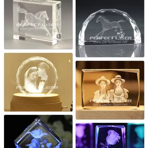 Perfect Laser 3D Crystal Cube LED Trophy Photo Craft Gift CNC Inner Surface Laser Engraving Marking Machines thumbnail-2