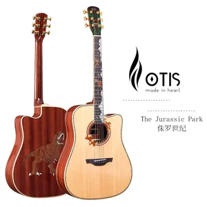 Hot Sale OEM OTIS N-71 The Jurassic Park 41 Inch All Solid Acoustic Guitar (SITKA Spruce Top, Old Safflower Pear Backside) thumbnail-1