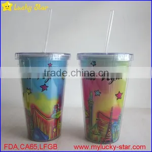 BPA Free Acrylic Double Wall 16 oz Tumblers With Straw FDA Standard PVC or Paper Insert Mugs thumbnail-1