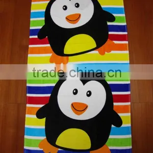 100% Cotton Penguin Pattern Reactive Printed Velour Beach Towel thumbnail-1