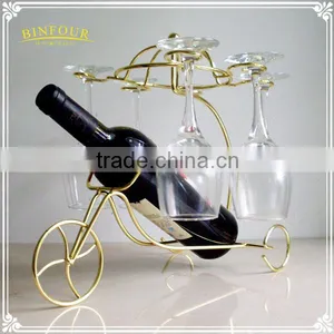 Metal Chariot Wine Rack 6 Hanging Wineglass Holder as Home Decorations thumbnail-1