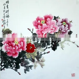He Ze Famous Peony Scenery Paintings Chinese Peony Watercolor Painting 100% Original thumbnail-5