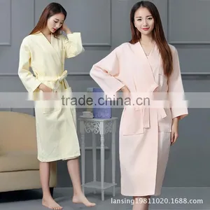 The Hotel for Men and Women in Spring and Summer Cotton Waffle Bathrobe Kimono Hotel Bathrobe Sweat Evaporate Couples Bath Robe thumbnail-1