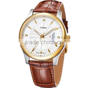 WEIDE 3 Atm Water Resistant Stainless Steel Watches Leather Wrist Straps Gold Men Watch thumbnail-4