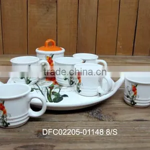 House & Hotels Used Ceramic Cups and Sugar Canister Set With Tray for 6 People thumbnail-1