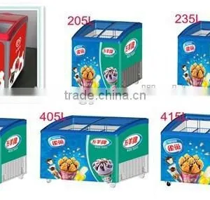 151L to 415LSliding Door Curved Glass Chest Showcase Display Freezer for Sale thumbnail-1