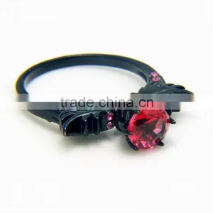 Two Tone Zircon Stone Copper Main Material Gun Black Plated Bat Design Rings For Unisex thumbnail-2