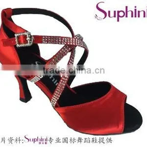 Red Latin Shoes With Crystal Stones thumbnail-1