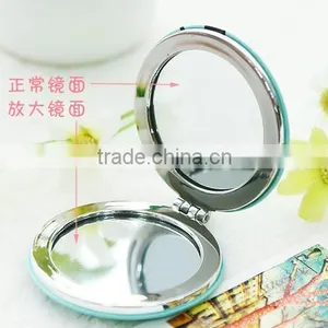 Factory Price pu Leather Engraved Fabric Compact Mirror Double Side Mirror thumbnail-5