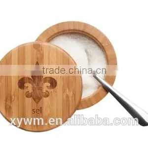 Kitchen Cylinder Gift Bamboo Wooden Round Salt Box thumbnail-1