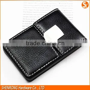 Vertical Black PU Leather Credit Card Holder With Magnetic Button Closure and Embossing LOGO thumbnail-2