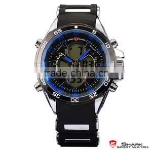 SHARK Men's Date Day Alarm LCD Sports Quartz Rubber Army Wrist Watch thumbnail-1
