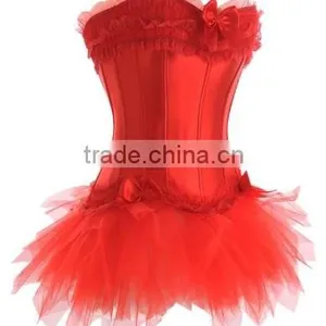 Wholesale Sexy Red Satin Corset With Tutu thumbnail-1