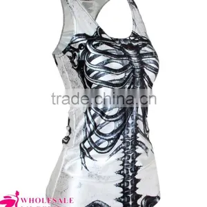 High Quality Milk Silk Underwaist Tank Top Women Bones/X Ray/Skeleton Black Summer Tank Top BX006 thumbnail-4