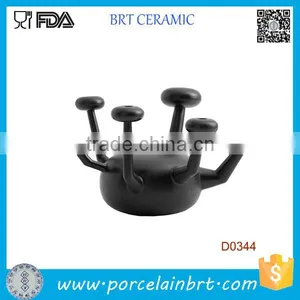 Black Grotesque Cap Shape Ceramic Candle Holder thumbnail-1