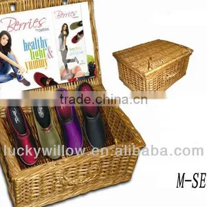 Wicker Shoes Storage Baske With Lid and Handle & Wicker Shoes Hamper thumbnail-1