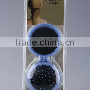 Round Folding Comb/Foldable Hair Brush With Mirror thumbnail-2