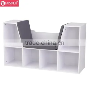 MDF Wood 6 Cube Storage Organizers Kids Bookcase With Reading Seat and Cushion thumbnail-3
