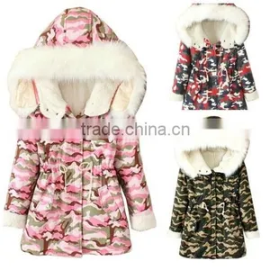 Women's Thicken Camouflage Fleece Faux Fur Warm Winter Coat Hooded Parka Overcoat Jacket thumbnail-1