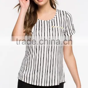 Best Selling High Quality Ladies Vertical Stripe t Shirt thumbnail-1