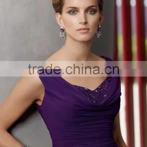 2 Pieces Purple Deep v Neck Beaded Knee Length Mother of the Bride Short Dress thumbnail-3