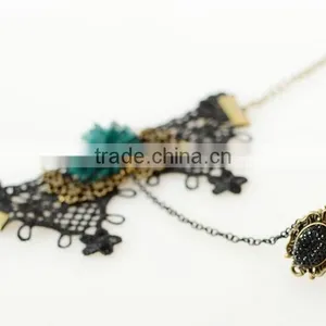 Chiffon Lace Macrame Bracelet With Ring Set Flower Charm Diamond Jewelry Set for Women thumbnail-3