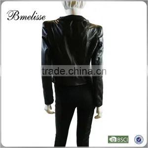 2014-2015 2014 New Fashion Black Women pu Leather Jackets for Lady thumbnail-3