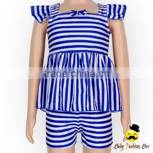YZA-004 Yiwu Yihong Cute Stripe Stylish Little Girls Flutter Sleeve With Back Bow Short Pants Kids Infant Swimsuit thumbnail-2