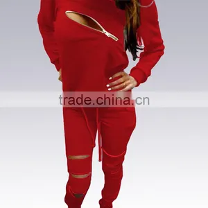 2016 Fashion Women Autumn Sweatshirt Front Zipper O-Neck Long Sleeve Sport Suits 2 Pieces Set Ladies Hoodies Tracksuits thumbnail-5