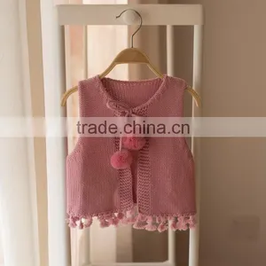 S32899W New Children Knitting Sleeveless Sweater Princess Kids Fashion Tassel Solid Vest thumbnail-1