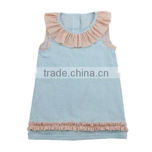 Latest Desigin Toddler Clothing Seersucker Sleeveless Dress Wholesale Icing Ruffle Dress thumbnail-1