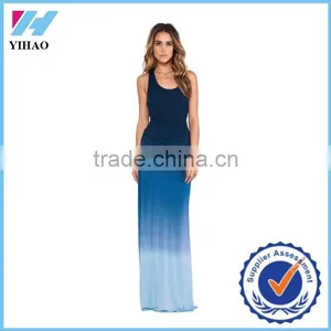 Trade Assurance Yihao Ladies New Sexy Sleeveless Casual Blue Party Dresses Side Pleated Design Maxi Dress 2015 thumbnail-1