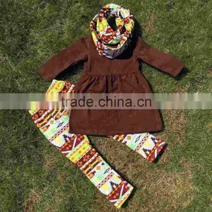 FALL OUTFITS Persnickety Girls 3 Pieces Sets Girls Christmas Pant Sets Girls Boutique Clothes Kids Brown Top Sets thumbnail-1
