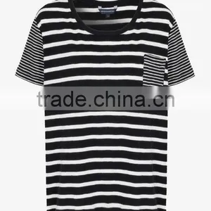 Scoop Neck Short Sleeve Striped T-Shirt With Patched Pocket thumbnail-1