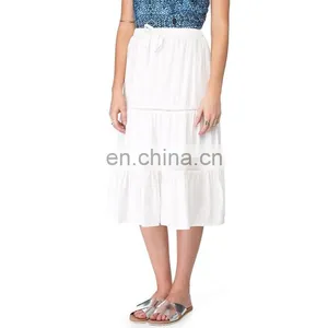 New Arrival White Cotton Draped Blank Long Maxi Skirt thumbnail-6