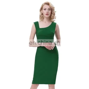 Belle Poque Retro Vintage Slim Fit Sleeveless Hips-Wrapped Bodycon Dark Green Women Business Tight Pencil Dress BP000302-2 thumbnail-1