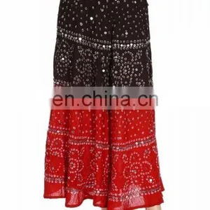 Bandhej Long Skirt Bandhani Sequins Work Bohemian Belly Dance Gypsy Hip Long Skirt Boho Skirt Hippie Gypsy Wrap Skirts Wholesale thumbnail-6