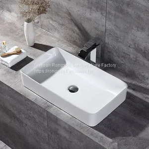 New Design Bathroom Ceramic Washroom Boat Rectangle no Hole Shape Table Top Cheap Hand Washbasin thumbnail-5