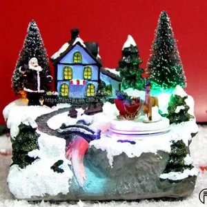 European-style Christmas Decoration Fiber LED Rotating Octave Music House Resin Handicraft Decoration House Resin Crafts Decoration thumbnail-1
