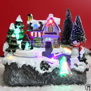 European-style Christmas Decoration Fiber LED Rotating Octave Music House Resin Handicraft Decoration House Resin Crafts Decoration thumbnail-2