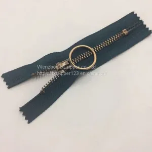 #3 #4 #5 #8 Metal Brass Zipper With Antique Brass Teeth, Circle Puller Close End thumbnail-2