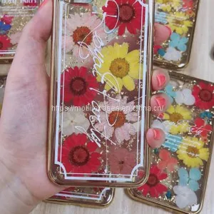 Golden Edge Epoxy Phone Case Flower Phone Case Floral Mobile Cover thumbnail-4