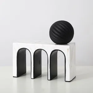 Creative Arch Art White Resin Ornamentation Black And Gold Ball For Study Wine Cabinet thumbnail-3