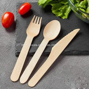 Great Price Parties Wedding Events Disposable Biodegradable 16cm Wooden Cutlery Set thumbnail-1